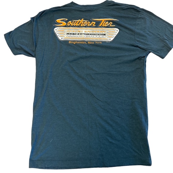 Harley Davidson Large T Shirt Excellent Southern Tier HD Binghamton NY GrayBlue - Picture 2 of 4